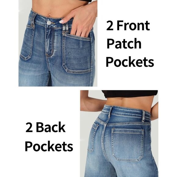 Women’s Wide Leg Jeans High Waisted Stretchy Casual Baggy Denim Pants - Picture 4 of 7